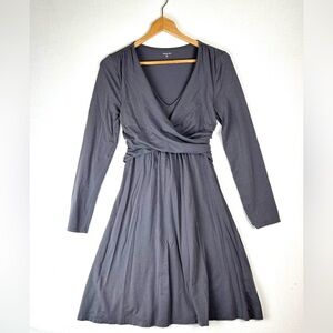 Garnet Hill Knit Faux Wrap Tie Waist Knit Dress Stretch Office Travel